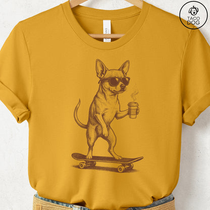 Chihuahua Skateboard T-Shirt Mustard S Taco-Dog
