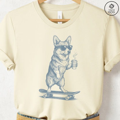 Corgi Skateboard T-Shirt Natural S Taco-Dog
