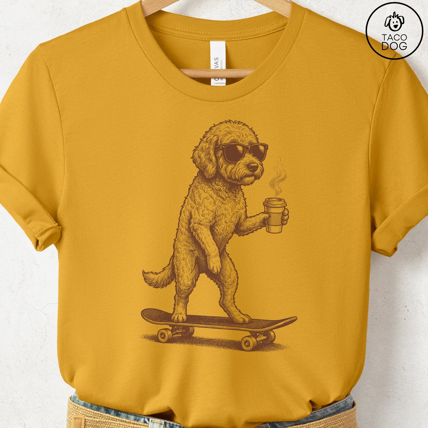 Doodle Skateboard T-Shirt Mustard S
