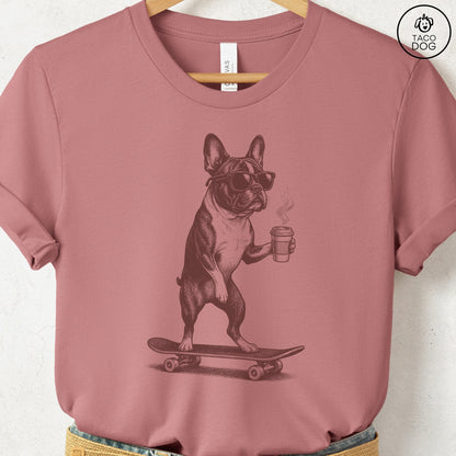 French Bulldog Frenchie Skateboard T-Shirt Heather Mauve S Taco-Dog