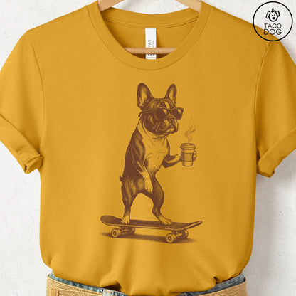 French Bulldog Frenchie Skateboard T-Shirt Mustard S Taco-Dog