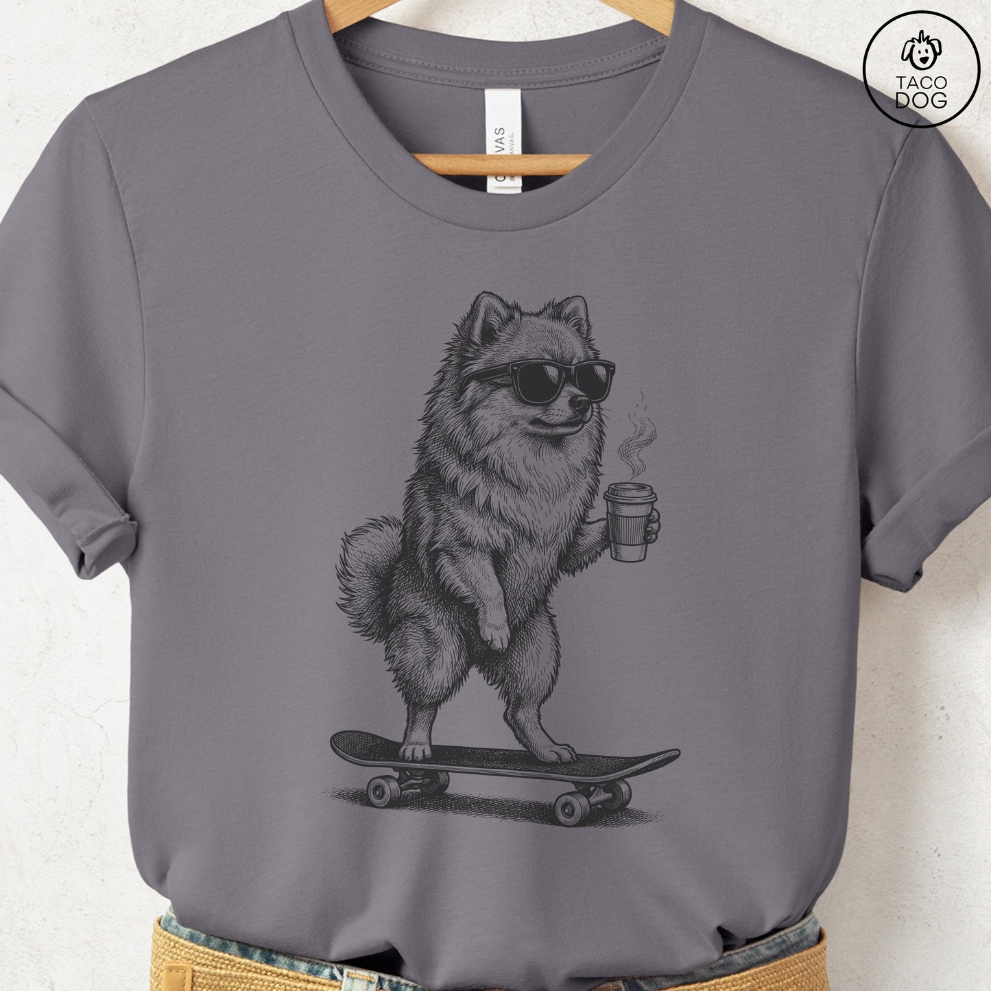 Pomeranian Skateboard T-Shirt Storm S Taco-Dog