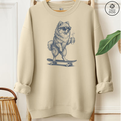 Pomeranian Skateboard Sweatshirt Sand M Taco-Dog