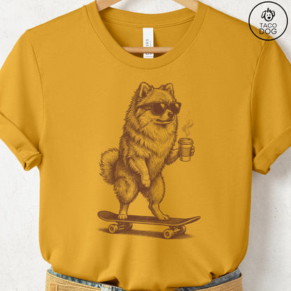 Pomeranian Skateboard T-Shirt Mustard S Taco-Dog