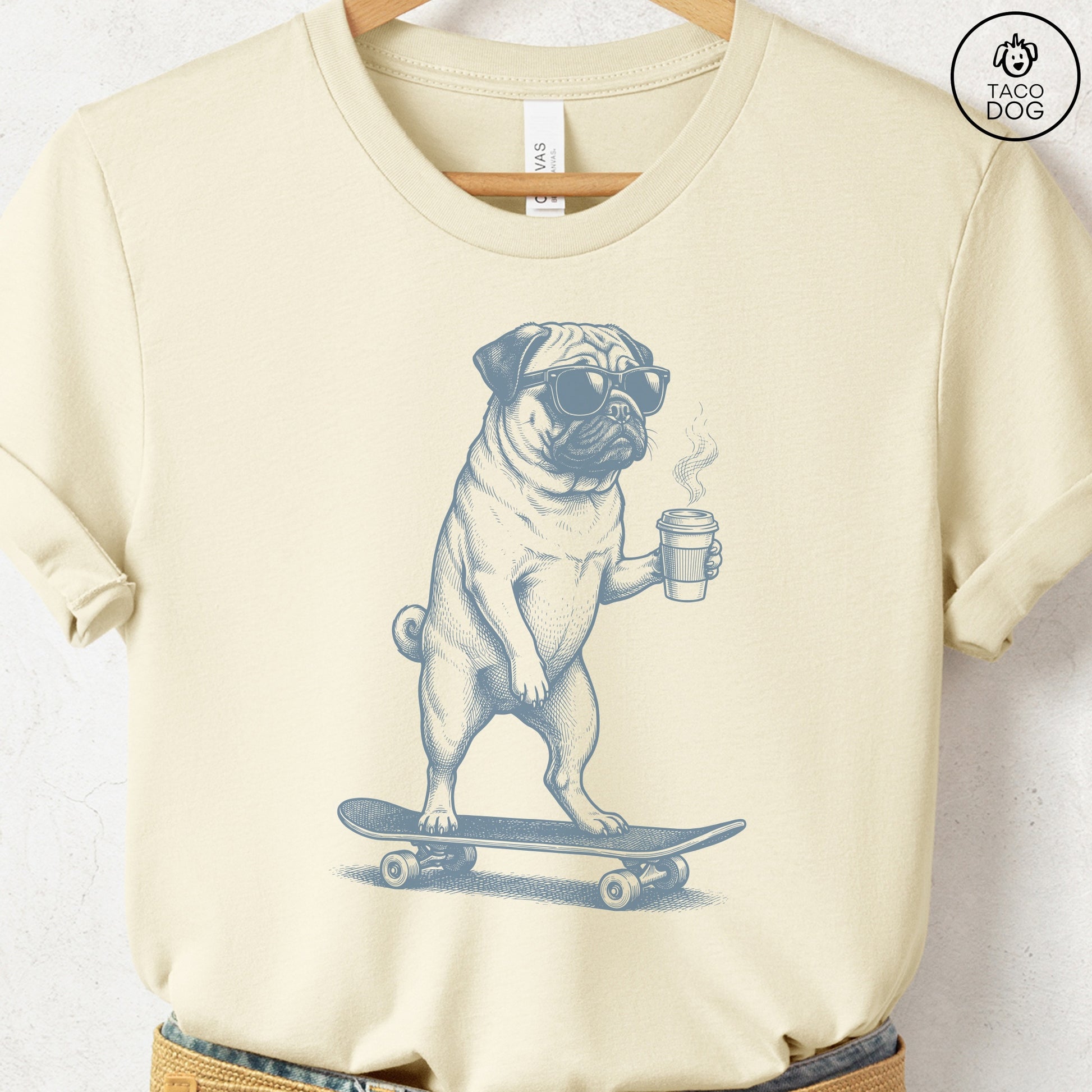 Pug Skateboard T-Shirt Natural S