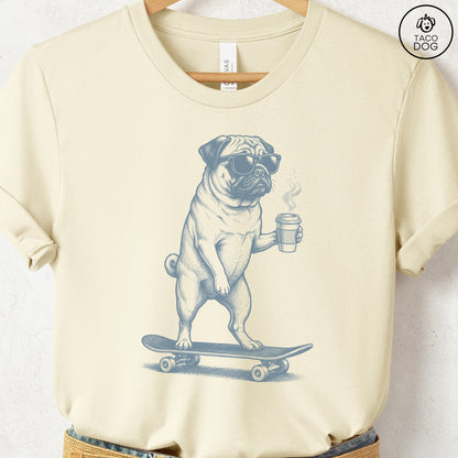 Pug Skateboard T-Shirt Natural S