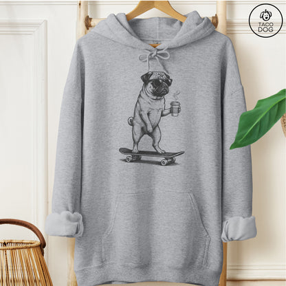 Pug Skateboard Hoodie Graphite Heather M Taco-Dog