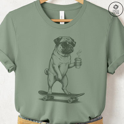 Pug Skateboard T-Shirt Sage S