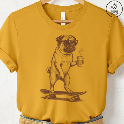 Pug Skateboard T-Shirt Mustard S