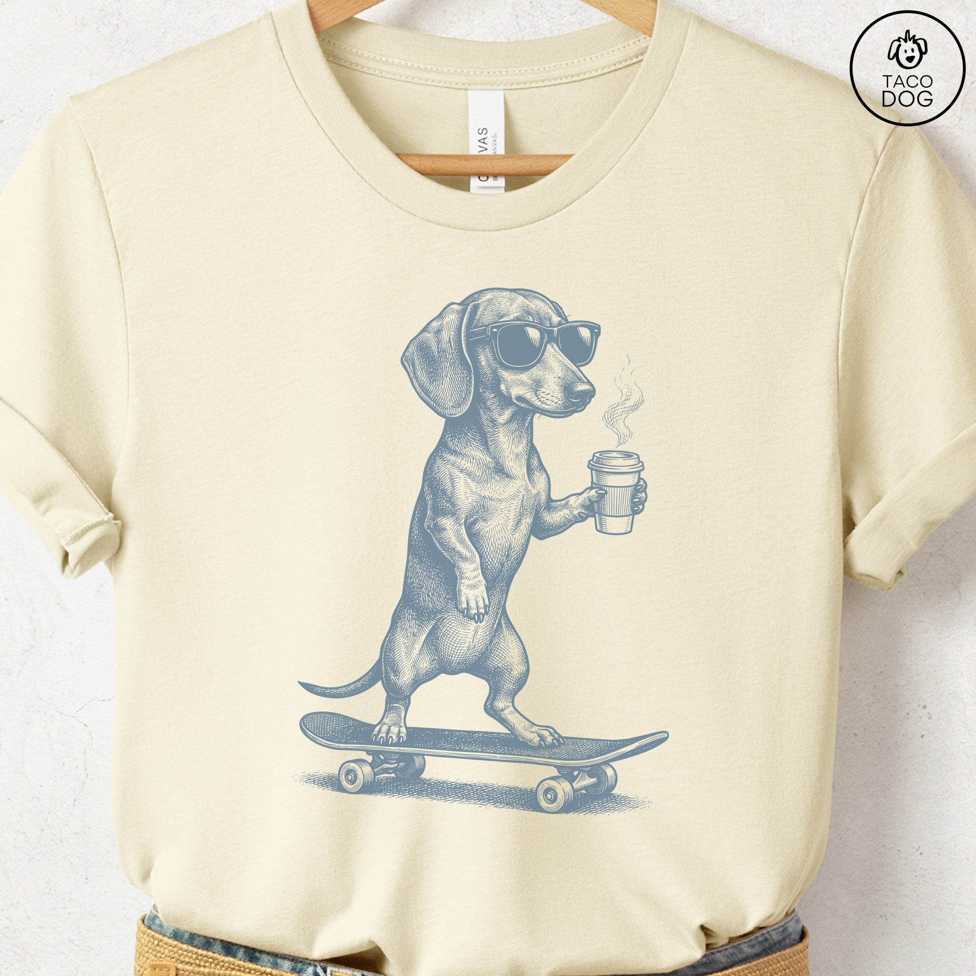 Dachshund Skateboard T-Shirt Natural S Taco-Dog