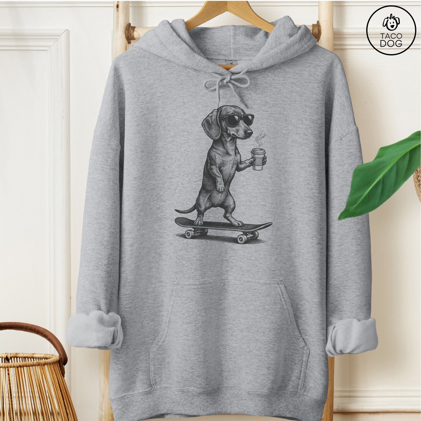 Dachshund Skateboard Hoodie Graphite Heather M