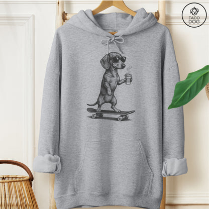 Dachshund Skateboard Hoodie Graphite Heather M