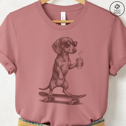 Dachshund Skateboard T-Shirt Heather Mauve S Taco-Dog