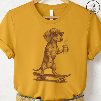 Dachshund Skateboard T-Shirt Mustard S Taco-Dog