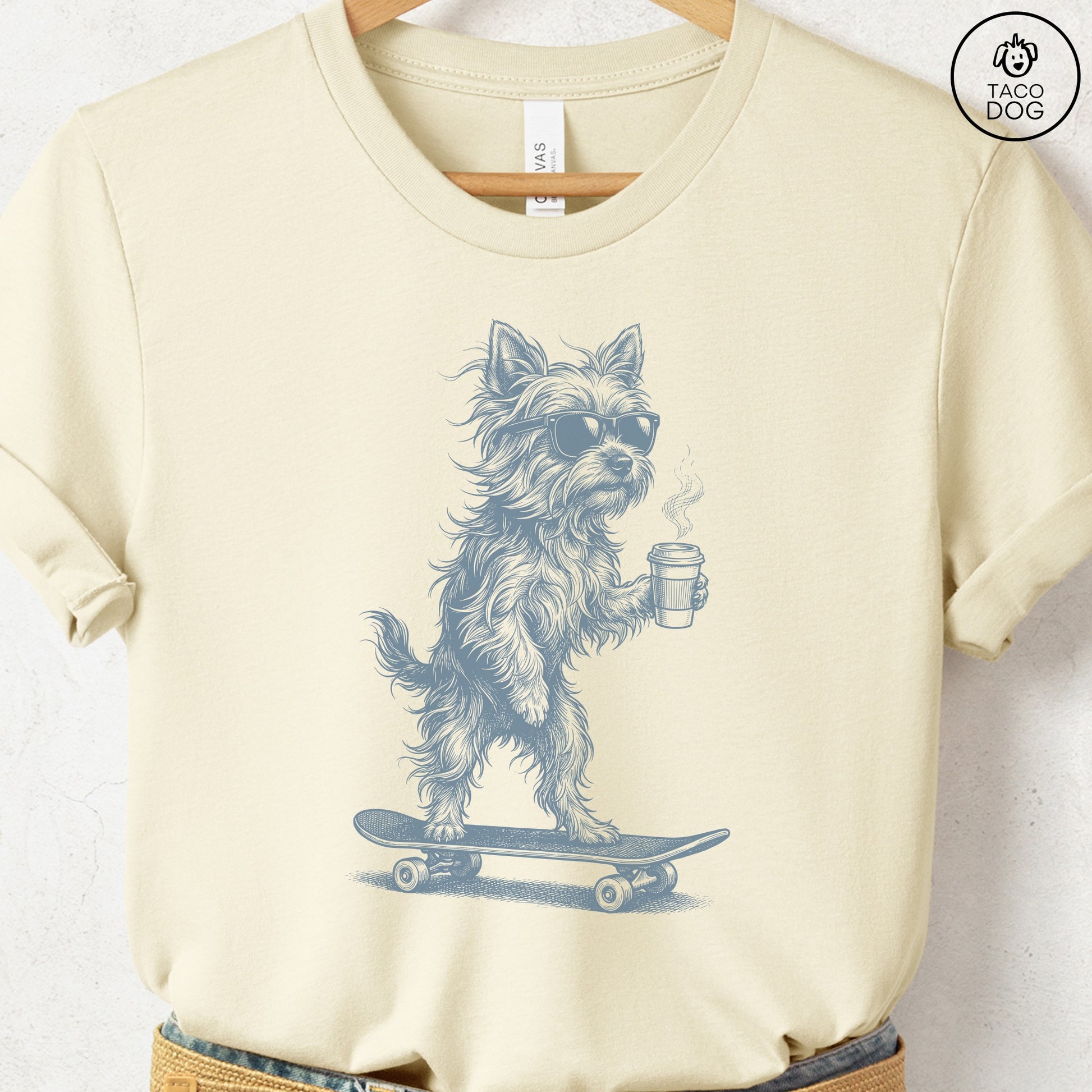 Yorkshire Terrier Yorkie Skateboard T-Shirt Natural S Taco-Dog