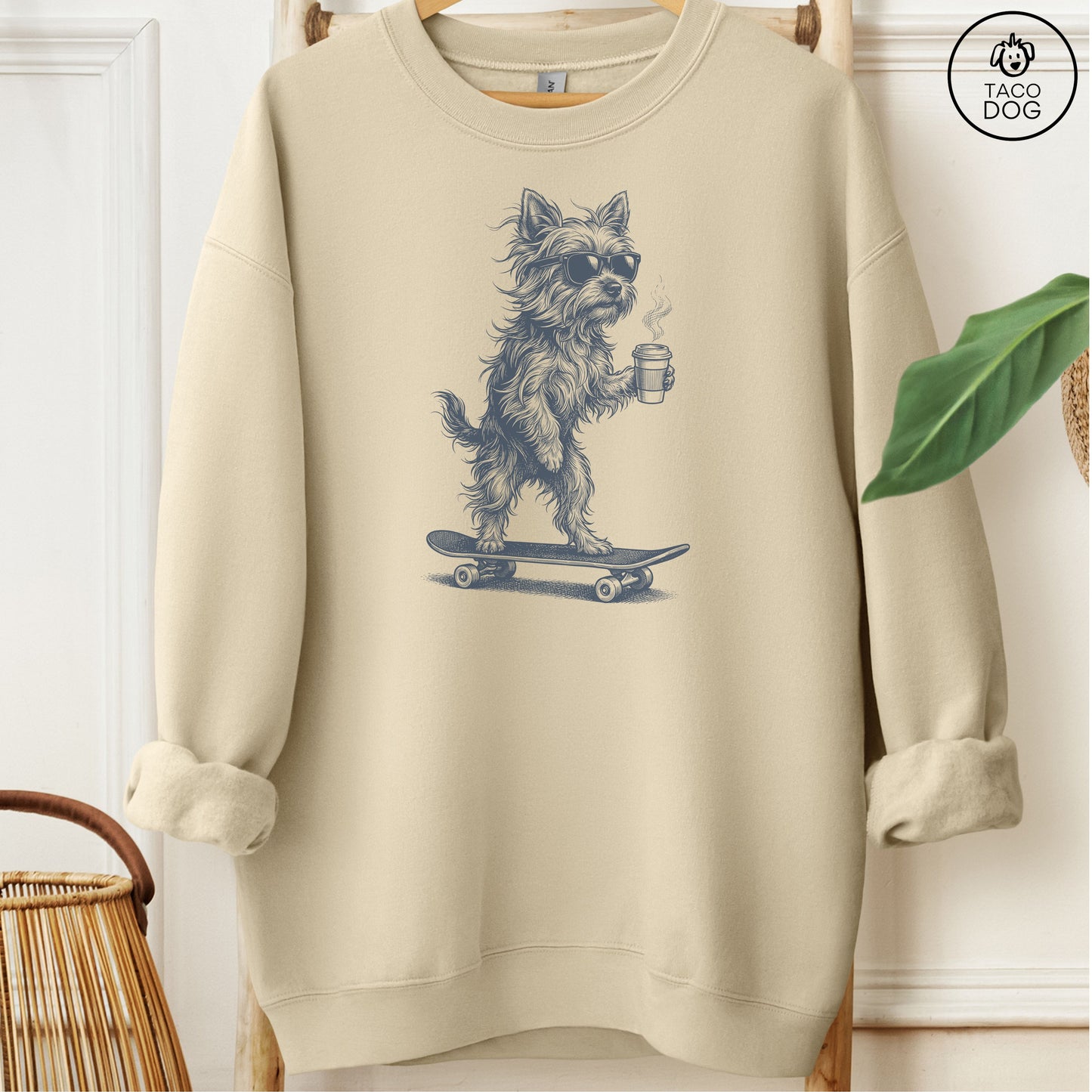 Yorkshire Terrier Yorkie Skateboard Sweatshirt Sand M Taco-Dog