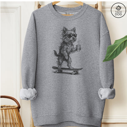 Yorkshire Terrier Yorkie Skateboard Sweatshirt Graphite Heather M Taco-Dog