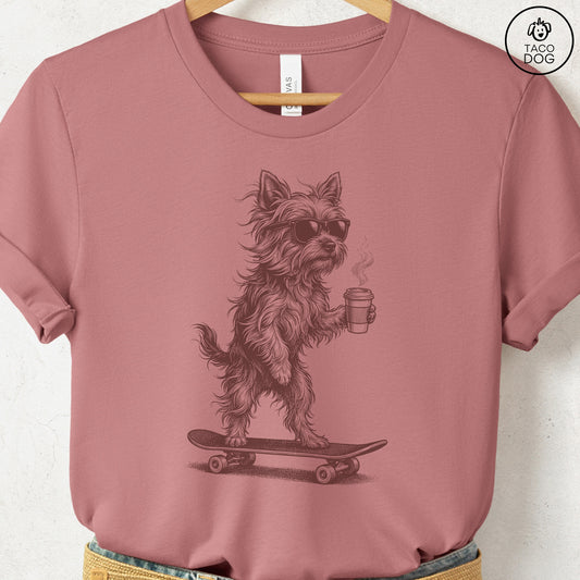 Yorkshire Terrier Yorkie Skateboard T-Shirt Heather Mauve S Taco-Dog