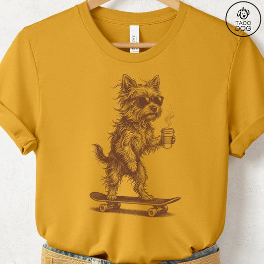 Yorkshire Terrier Yorkie Skateboard T-Shirt Mustard S Taco-Dog