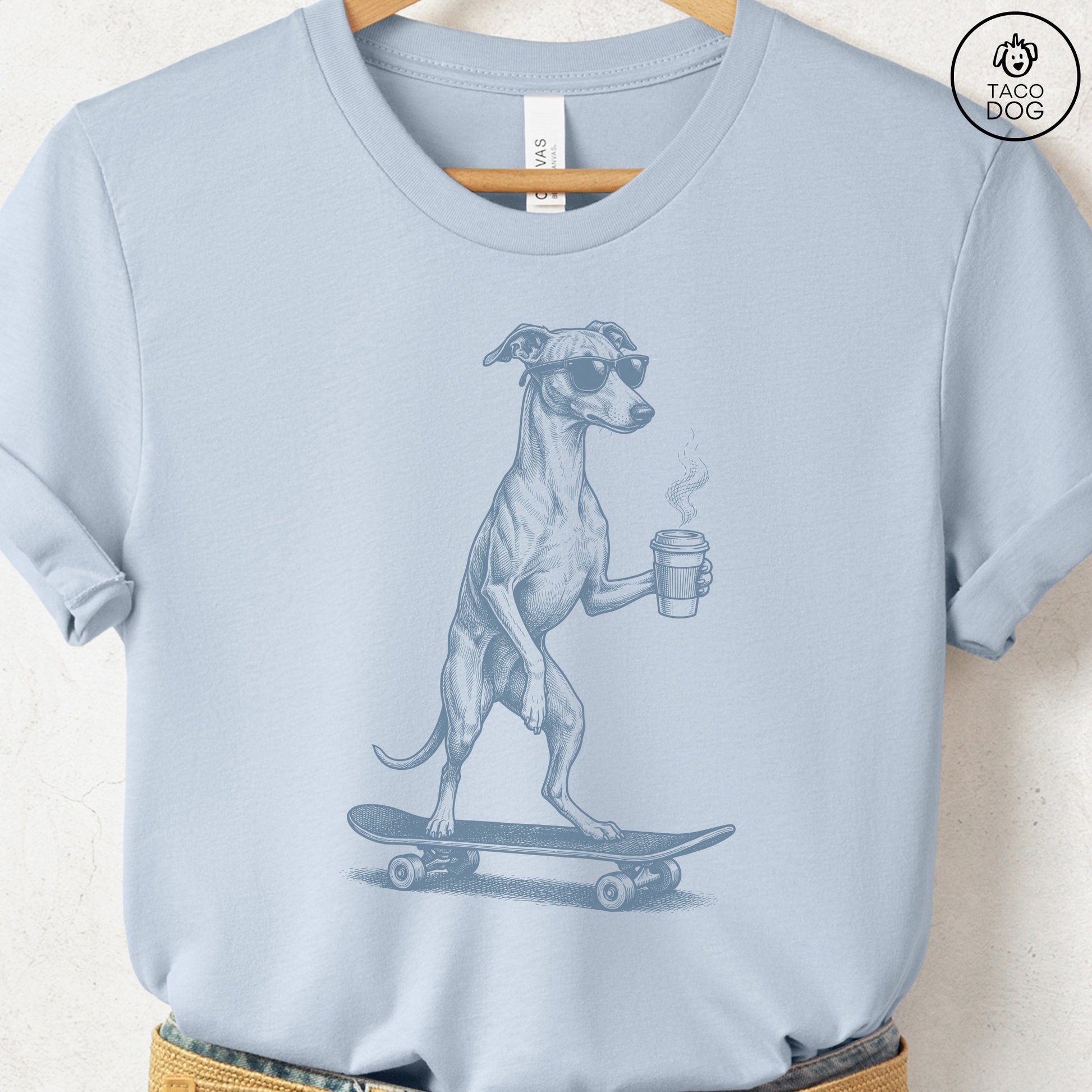Italian Greyhound Whippet Iggy Skateboard T-Shirt Taco-Dog