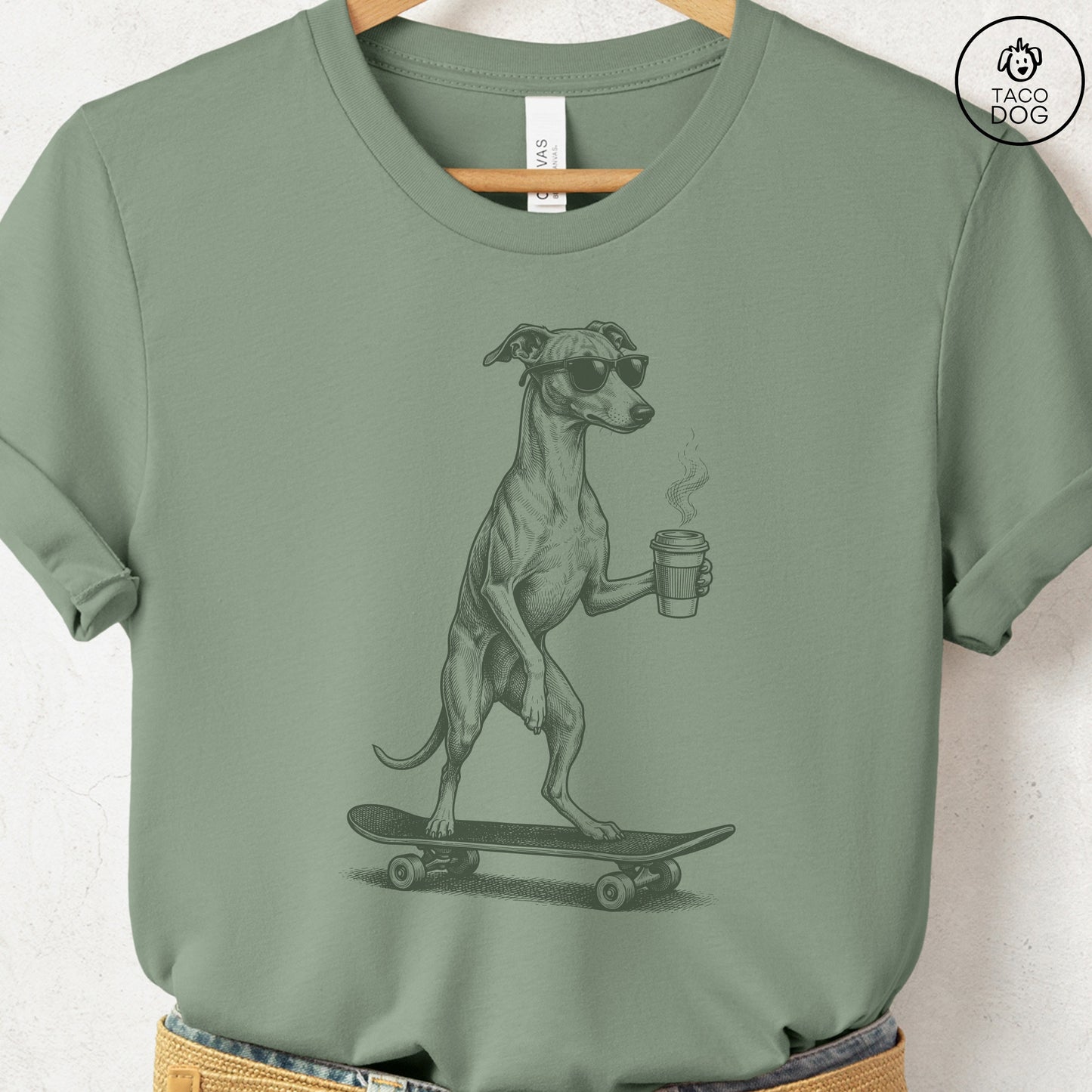 Italian Greyhound Whippet Iggy Skateboard T-Shirt Taco-Dog
