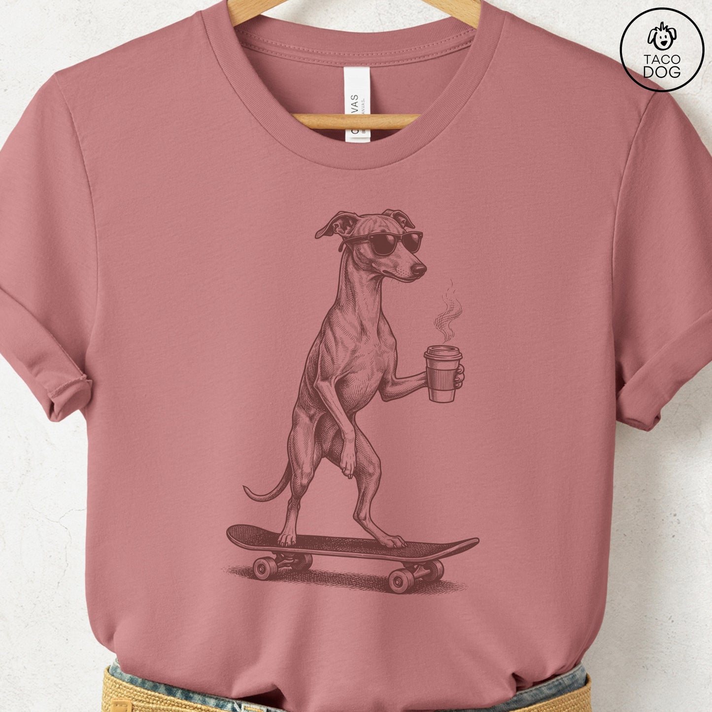 Italian Greyhound Whippet Iggy Skateboard T-Shirt Taco-Dog