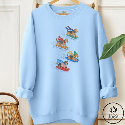 Airedale Sledding Sweatshirt Light Blue Taco-Dog
