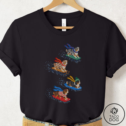 Australian Shepherd Sledding T-Shirt Black Taco-Dog