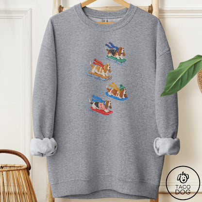 Basset Hound Sledding Sweatshirt Graphite Heather Taco-Dog