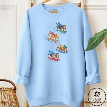 Basset Hound Sledding Sweatshirt Light Blue Taco-Dog