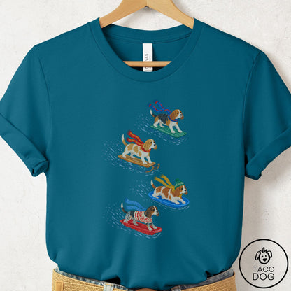 Beagle Sledding T-Shirt Deep Teal Taco-Dog
