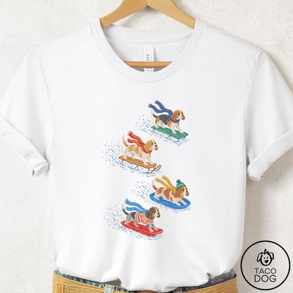 Beagle Sledding T-Shirt White Taco-Dog