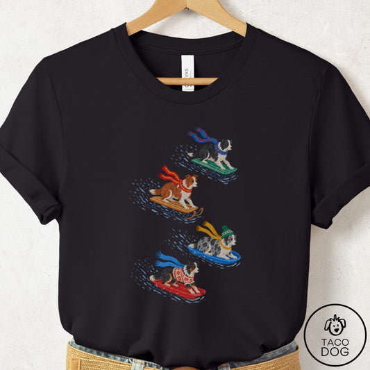 Border Collie Sledding T-Shirt Black Taco-Dog
