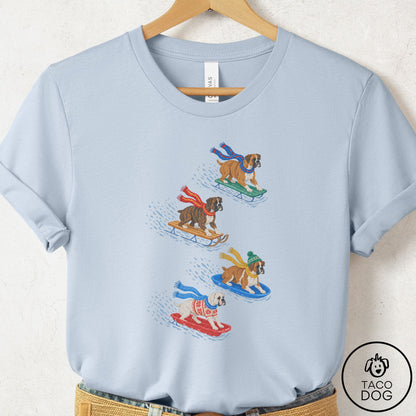 Boxer Sledding T-Shirt Light Blue Taco-Dog