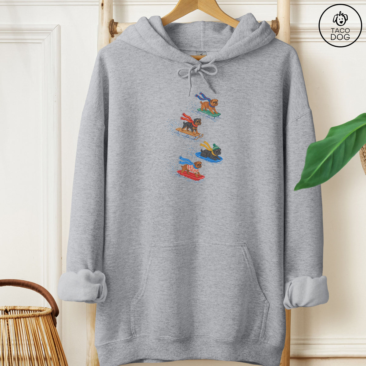 Brussels Griffon Sledding Hoodie Graphite Heather Taco-Dog
