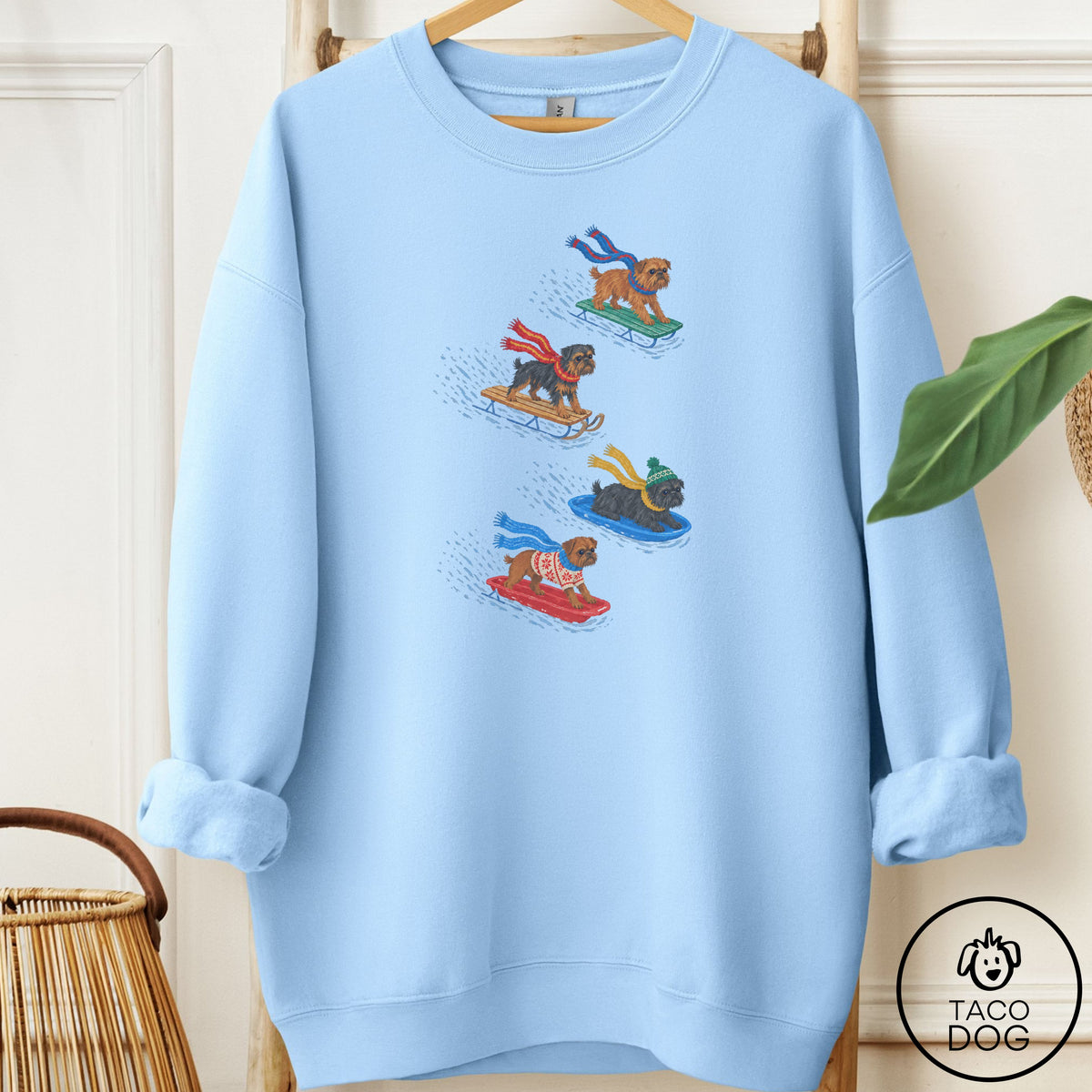 Brussels Griffon Sledding Sweatshirt Light Blue Taco-Dog
