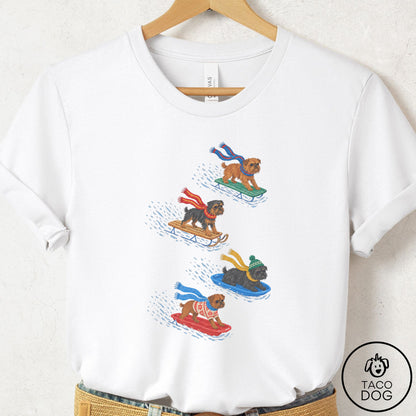 Brussels Griffon Sledding T-Shirt White Taco-Dog