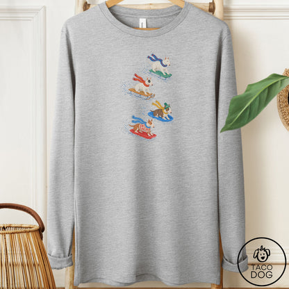 Bull Terrier Sledding Long Sleeve Tee Athletic Heather Taco-Dog
