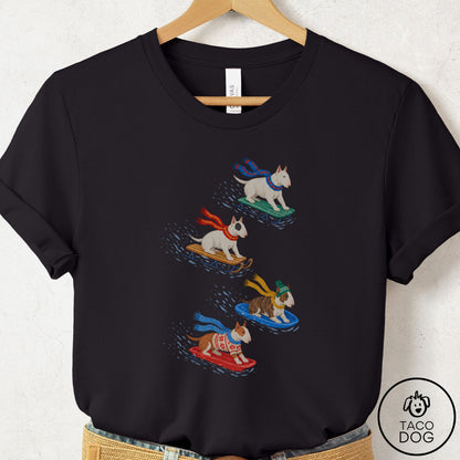 Bull Terrier Sledding T-Shirt Black Taco-Dog