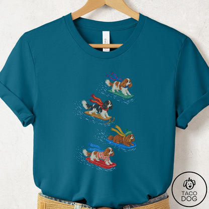 Cavalier King Charles Spaniel Sledding T-Shirt Deep Teal Taco-Dog