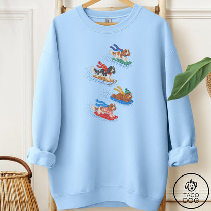 Cavalier King Charles Spaniel Sledding Sweatshirt Light Blue Taco-Dog