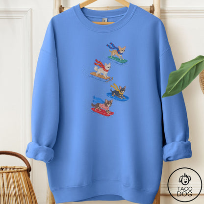 Chihuahua Sledding Sweatshirt Carolina Blue Taco-Dog