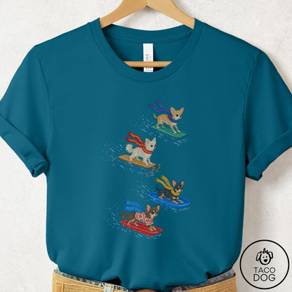 Chihuahua Sledding T-Shirt Deep Teal Taco-Dog