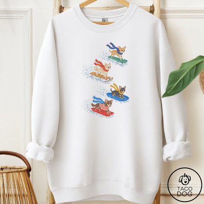 Chihuahua Sledding Sweatshirt White Taco-Dog