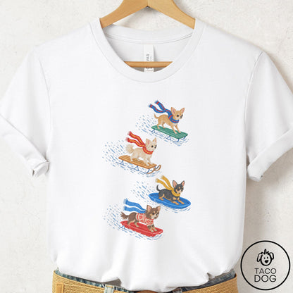 Chihuahua Sledding T-Shirt White Taco-Dog