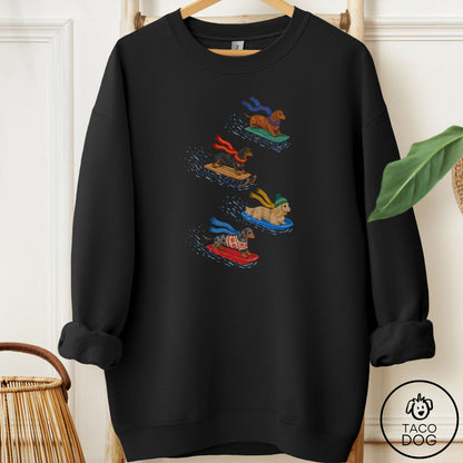 Dachshund Sledding Sweatshirt Black Taco-Dog