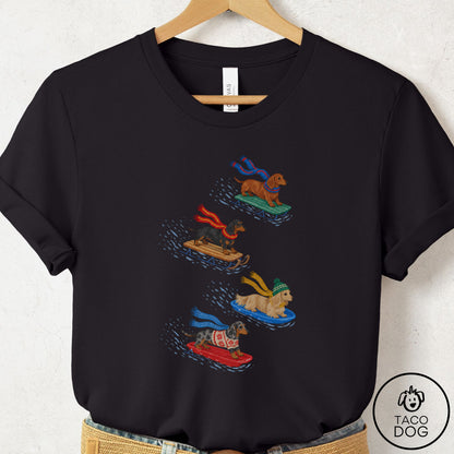 Dachshund Sledding T-Shirt Black Taco-Dog
