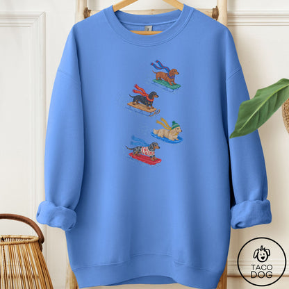 Dachshund Sledding Sweatshirt Carolina Blue Taco-Dog