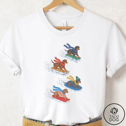 Doberman Sledding T-Shirt White Taco-Dog