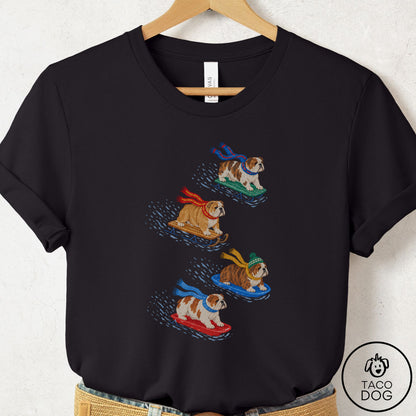 English Bulldog Sledding T-Shirt Black Taco-Dog